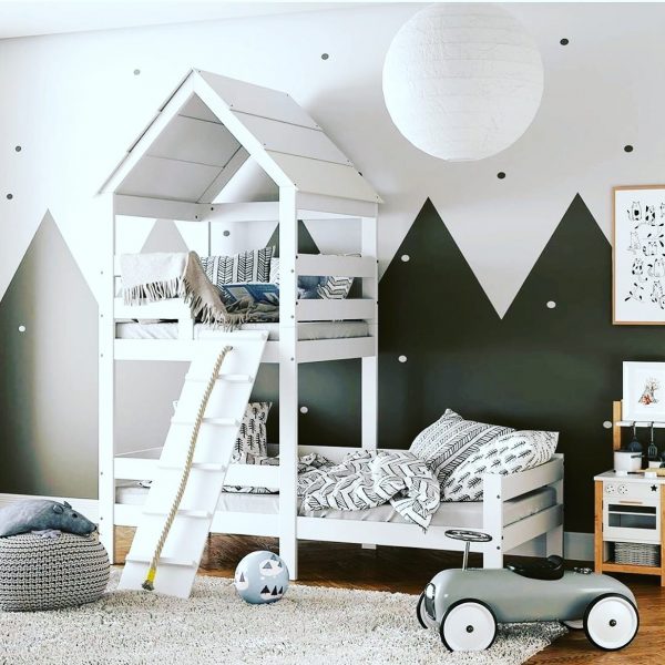 solid wood bunk bed white with storks nest