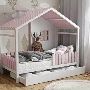 solid wood housebed with drawer and roof