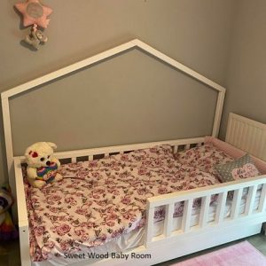 solid wood house shape kids cot bed frame