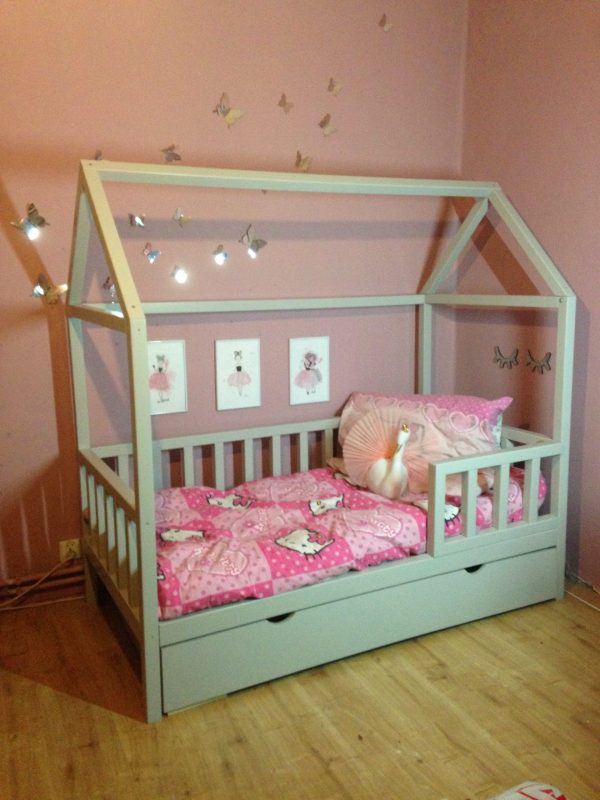 solid wood house shape cot bed with drawers