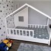 solid wood house shape kids cot bed white with drawer