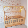 solid wood kids cot bed house shaped with wicket