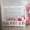 solid wood house shaped kids cot bed with wicket