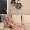 chunky small bedspread in pink made with natural wool