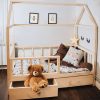 solid wood house shaped bed frame with drawers and barriers