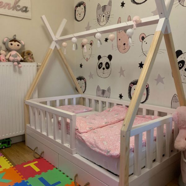 solid wood teepee cot bed with barriers