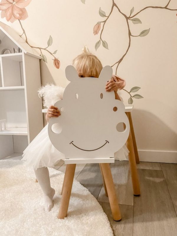 wood hippo shaped kids chair