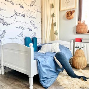 white wooden kids bed
