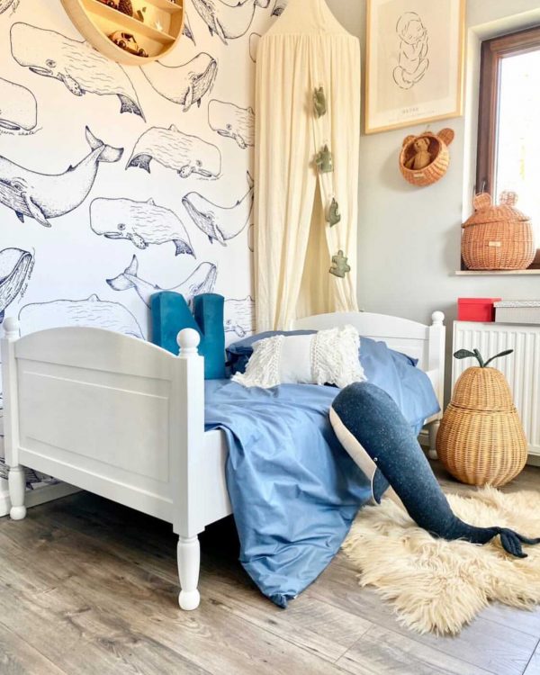 white wooden kids bed
